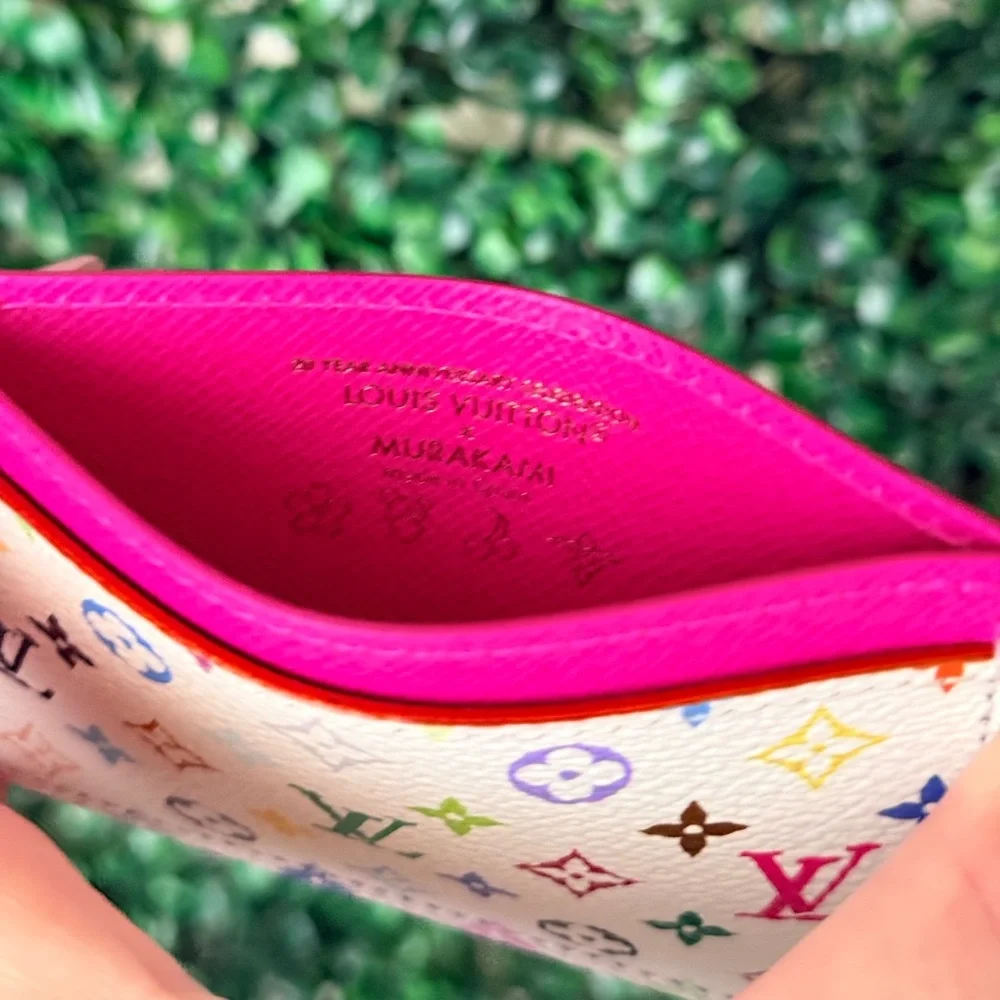 Louis Vuitton White Murakami Multicolor Card Holder with Pink Trim BRAND NEW